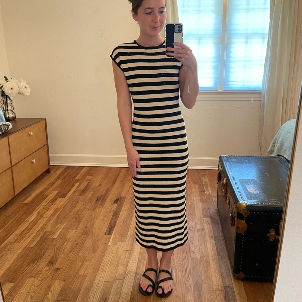 Zara cream and black striped knit dress